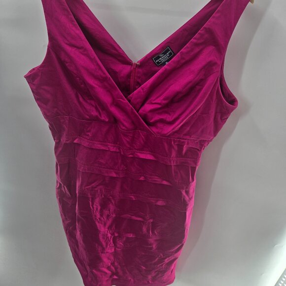 American Living Pink Fushia Layered Bodycon Back Slit Cotton Midi Dress Size 16 - Picture 1 of 16
